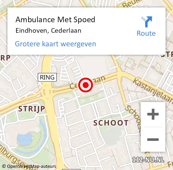 Locatie op kaart van de 112 melding: Ambulance Met Spoed Naar Eindhoven, Cederlaan op 18 december 2019 11:13