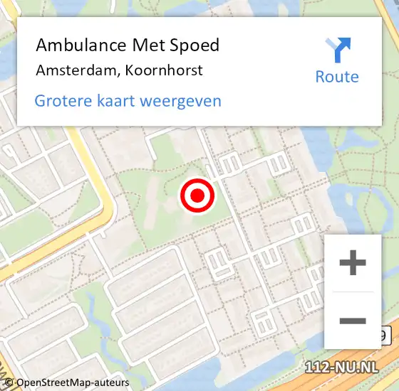Locatie op kaart van de 112 melding: Ambulance Met Spoed Naar Amsterdam, Koornhorst op 18 december 2019 11:57