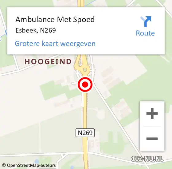 Locatie op kaart van de 112 melding: Ambulance Met Spoed Naar Esbeek, N269 op 18 december 2019 17:54