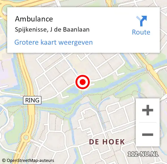 Locatie op kaart van de 112 melding: Ambulance Spijkenisse, J de Baanlaan op 18 december 2019 18:06