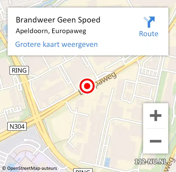 Locatie op kaart van de 112 melding: Brandweer Geen Spoed Naar Apeldoorn, Europaweg op 18 december 2019 19:00