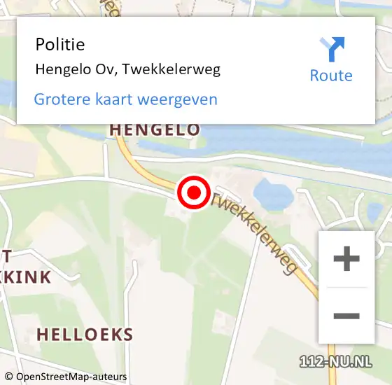 Locatie op kaart van de 112 melding: Politie Hengelo Ov, Twekkelerweg op 19 december 2019 15:13