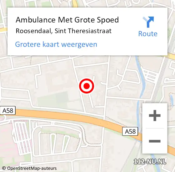Locatie op kaart van de 112 melding: Ambulance Met Grote Spoed Naar Roosendaal, Sint Theresiastraat op 19 december 2019 18:36