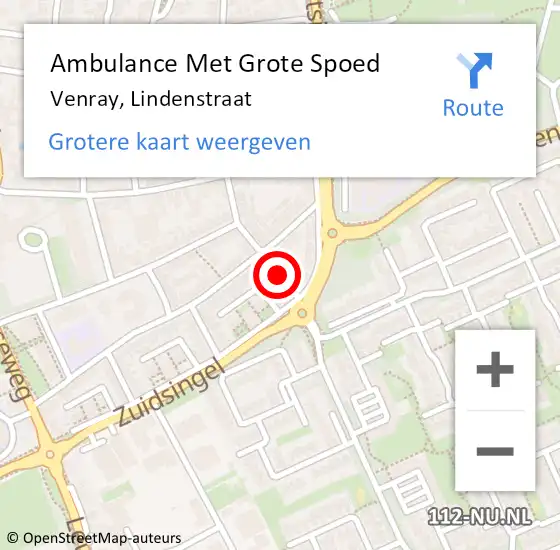 Locatie op kaart van de 112 melding: Ambulance Met Grote Spoed Naar Venray, Lindenstraat op 19 december 2019 22:38