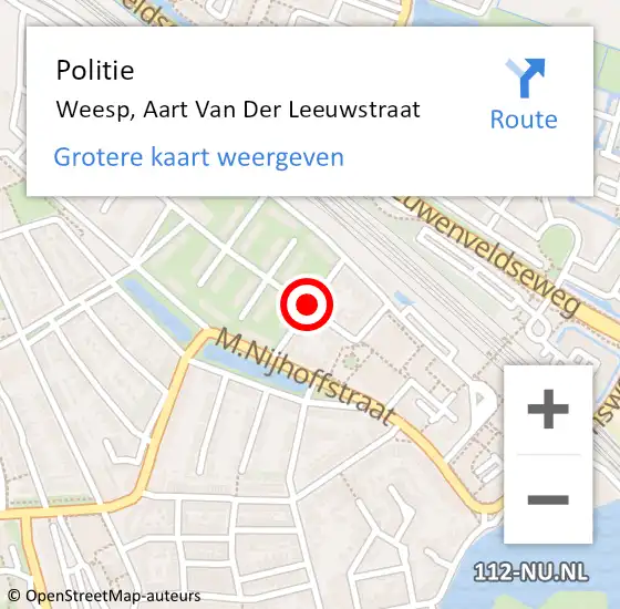 Locatie op kaart van de 112 melding: Politie Weesp, Aart Van Der Leeuwstraat op 20 december 2019 09:09