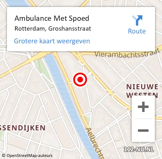 Locatie op kaart van de 112 melding: Ambulance Met Spoed Naar Rotterdam, Groshansstraat op 20 december 2019 11:03