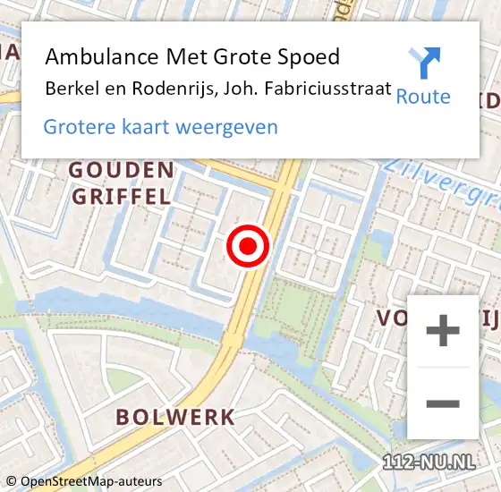 Locatie op kaart van de 112 melding: Ambulance Met Grote Spoed Naar Berkel en Rodenrijs, Joh. Fabriciusstraat op 23 april 2014 14:33