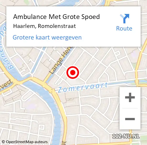 Locatie op kaart van de 112 melding: Ambulance Met Grote Spoed Naar Haarlem, Romolenstraat op 20 december 2019 21:06