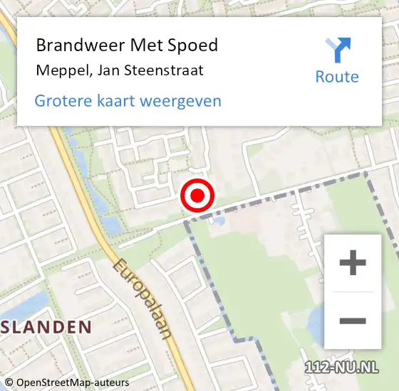 Locatie op kaart van de 112 melding: Brandweer Met Spoed Naar Meppel, Jan Steenstraat op 23 april 2014 14:59
