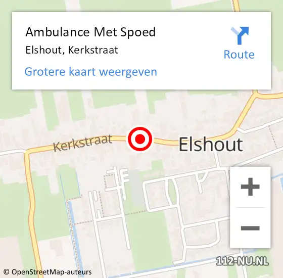 Locatie op kaart van de 112 melding: Ambulance Met Spoed Naar Elshout, Kerkstraat op 21 december 2019 06:56