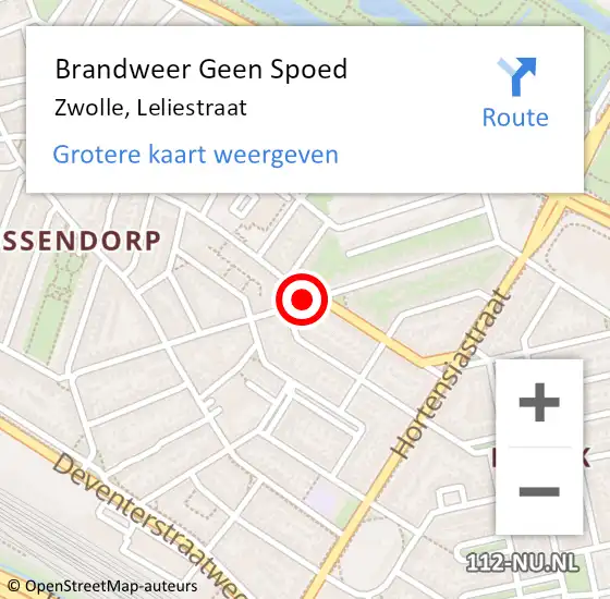 Locatie op kaart van de 112 melding: Brandweer Geen Spoed Naar Zwolle, Leliestraat op 21 december 2019 08:49