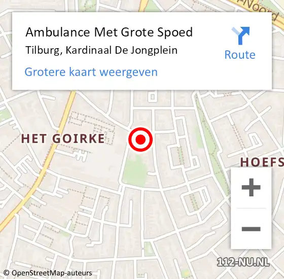 Locatie op kaart van de 112 melding: Ambulance Met Grote Spoed Naar Tilburg, Kardinaal De Jongplein op 21 december 2019 09:15