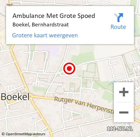 Locatie op kaart van de 112 melding: Ambulance Met Grote Spoed Naar Boekel, Bernhardstraat op 21 december 2019 09:54