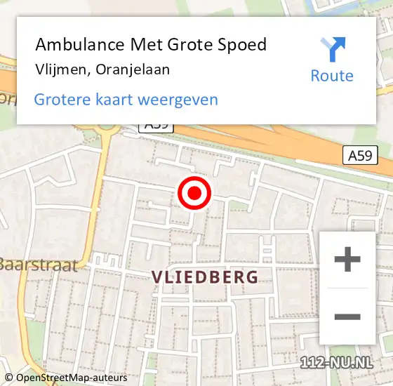 Locatie op kaart van de 112 melding: Ambulance Met Grote Spoed Naar Vlijmen, Oranjelaan op 21 december 2019 14:47