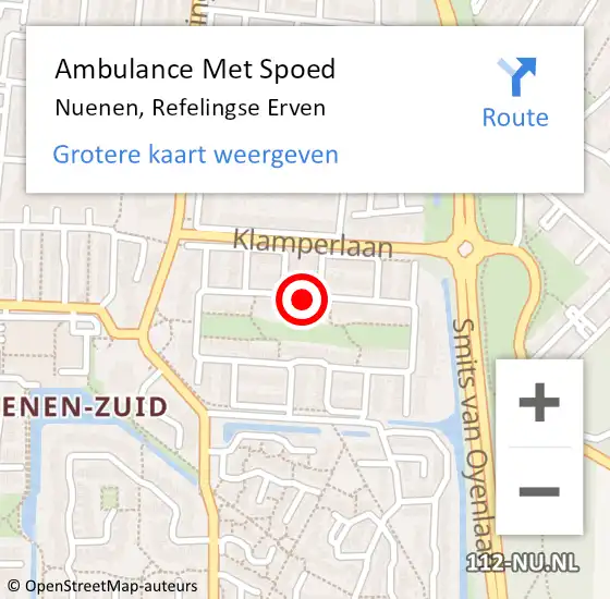 Locatie op kaart van de 112 melding: Ambulance Met Spoed Naar Nuenen, Refelingse Erven op 21 december 2019 20:54
