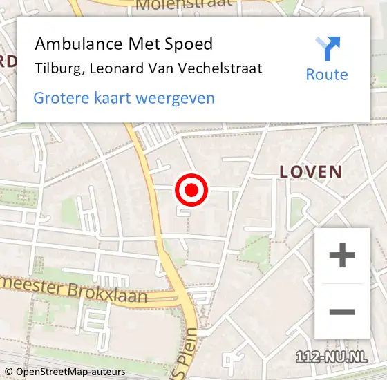 Locatie op kaart van de 112 melding: Ambulance Met Spoed Naar Tilburg, Leonard Van Vechelstraat op 22 december 2019 02:33