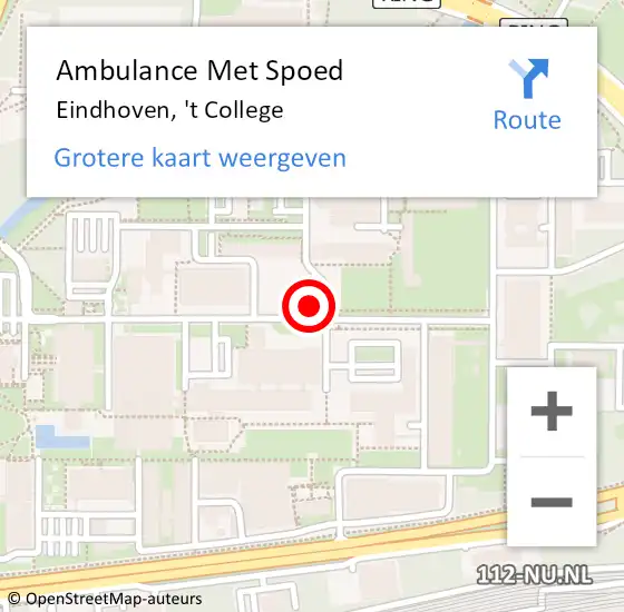 Locatie op kaart van de 112 melding: Ambulance Met Spoed Naar Eindhoven, 't College op 22 december 2019 03:04