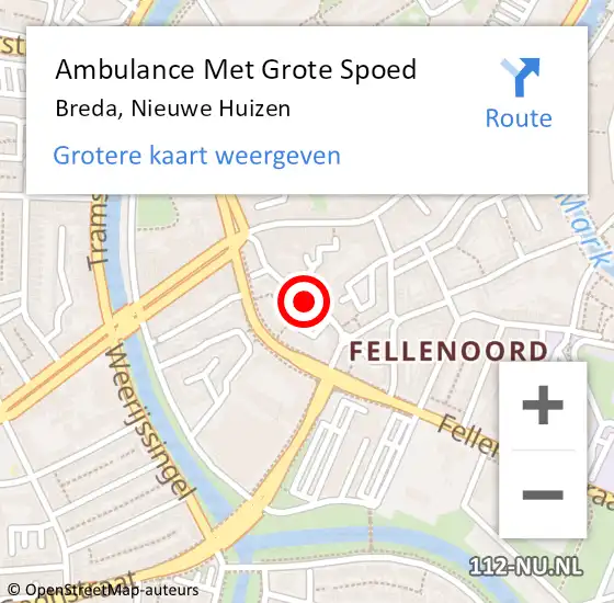 Locatie op kaart van de 112 melding: Ambulance Met Grote Spoed Naar Breda, Nieuwe Huizen op 22 december 2019 04:36