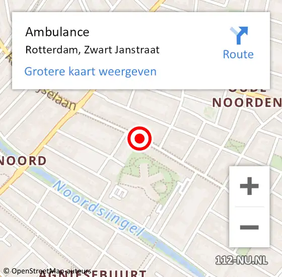 Locatie op kaart van de 112 melding: Ambulance Rotterdam, Zwart Janstraat op 22 december 2019 08:59