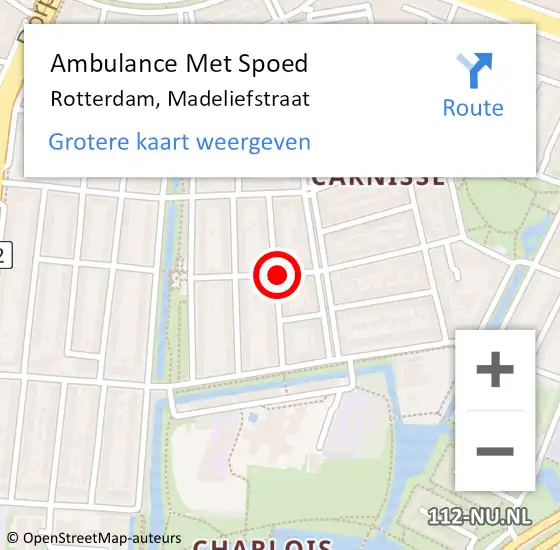 Locatie op kaart van de 112 melding: Ambulance Met Spoed Naar Rotterdam, Madeliefstraat op 22 december 2019 09:13