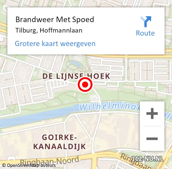 Locatie op kaart van de 112 melding: Brandweer Met Spoed Naar Tilburg, Hoffmannlaan op 22 december 2019 14:23
