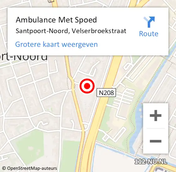 Locatie op kaart van de 112 melding: Ambulance Met Spoed Naar Santpoort-Noord, Velserbroekstraat op 23 december 2019 01:43