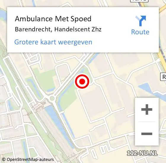 Locatie op kaart van de 112 melding: Ambulance Met Spoed Naar Barendrecht, Handelscent Zhz op 23 december 2019 09:31