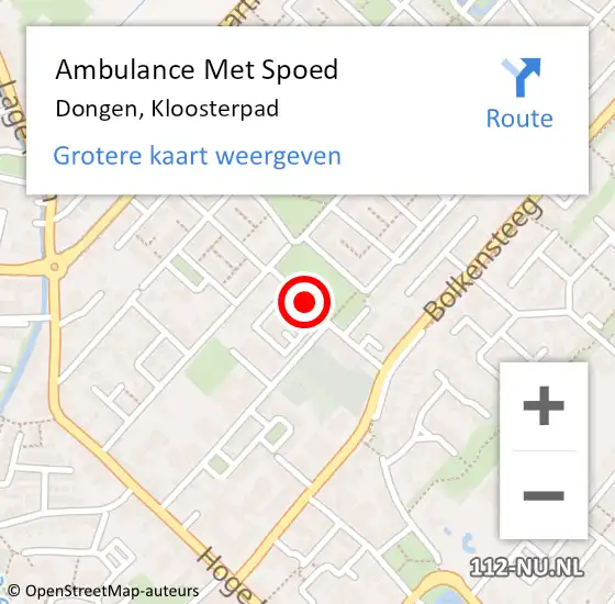 Locatie op kaart van de 112 melding: Ambulance Met Spoed Naar Dongen, Kloosterpad op 23 december 2019 10:29