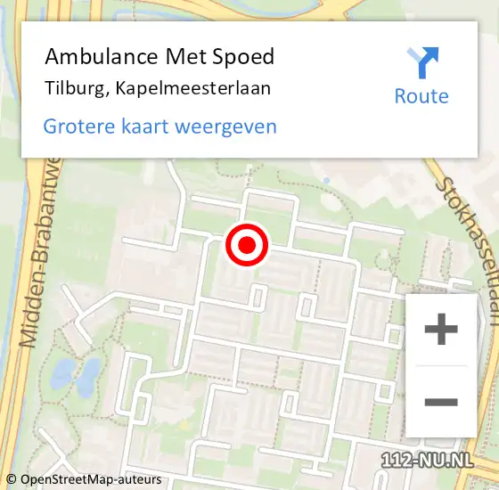 Locatie op kaart van de 112 melding: Ambulance Met Spoed Naar Tilburg, Kapelmeesterlaan op 23 december 2019 15:09