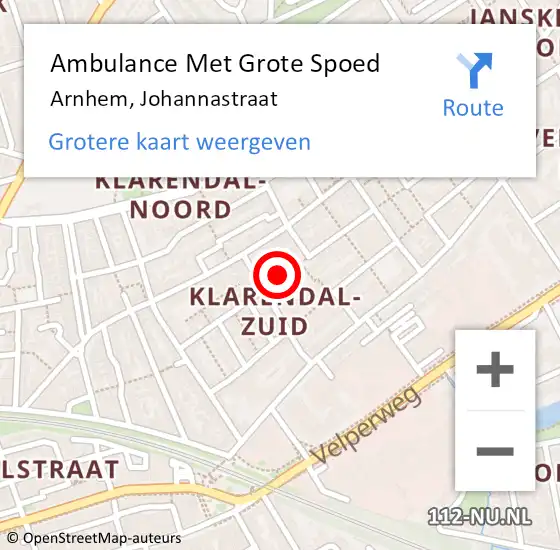 Locatie op kaart van de 112 melding: Ambulance Met Grote Spoed Naar Arnhem, Johannastraat op 23 april 2014 18:54