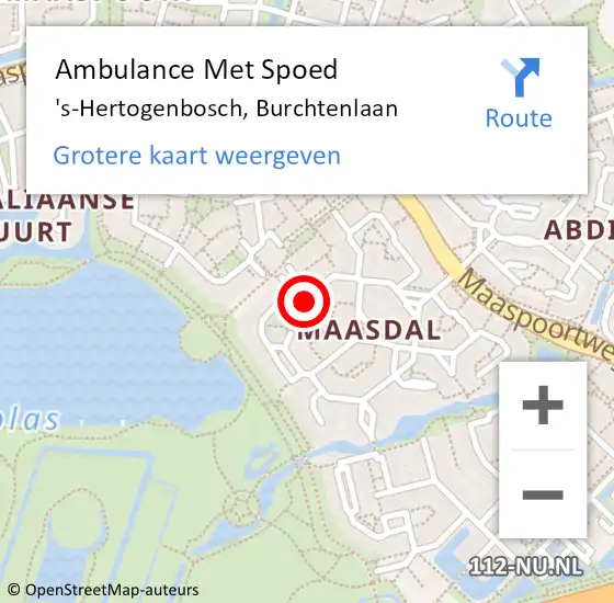 Locatie op kaart van de 112 melding: Ambulance Met Spoed Naar 's-Hertogenbosch, Burchtenlaan op 23 december 2019 18:35