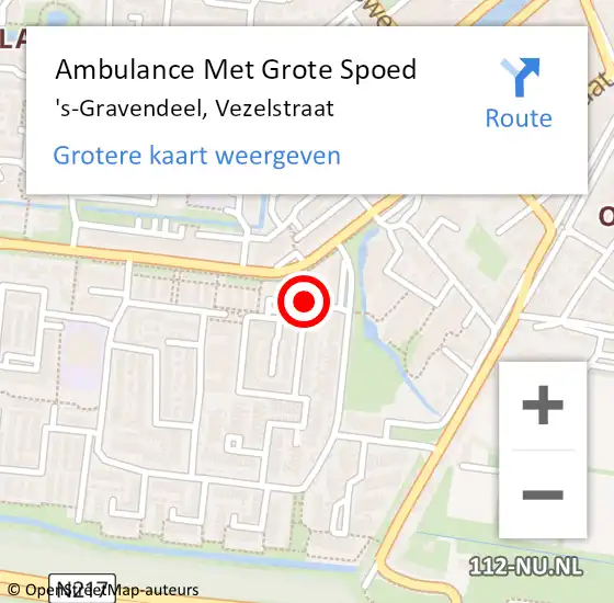 Locatie op kaart van de 112 melding: Ambulance Met Grote Spoed Naar 's-Gravendeel, Vezelstraat op 23 december 2019 19:05