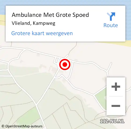 Locatie op kaart van de 112 melding: Ambulance Met Grote Spoed Naar Vlieland, Kampweg op 23 april 2014 19:14