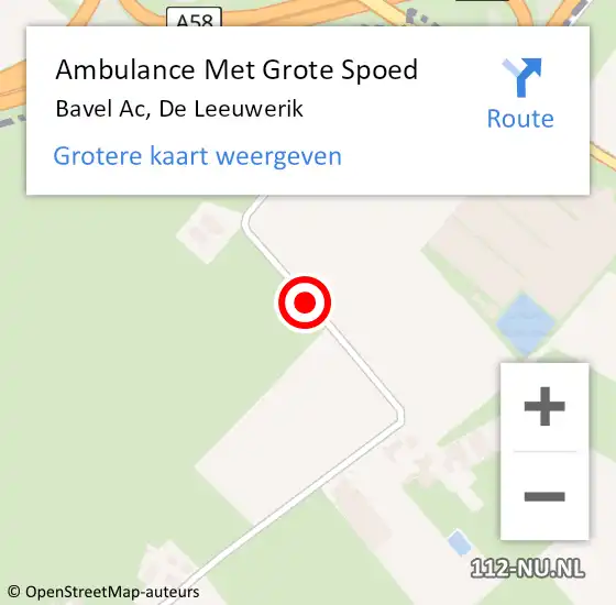 Locatie op kaart van de 112 melding: Ambulance Met Grote Spoed Naar Bavel Ac, De Leeuwerik op 24 december 2019 12:35