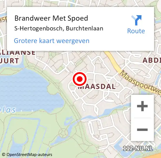 Locatie op kaart van de 112 melding: Brandweer Met Spoed Naar S-Hertogenbosch, Burchtenlaan op 24 december 2019 14:09
