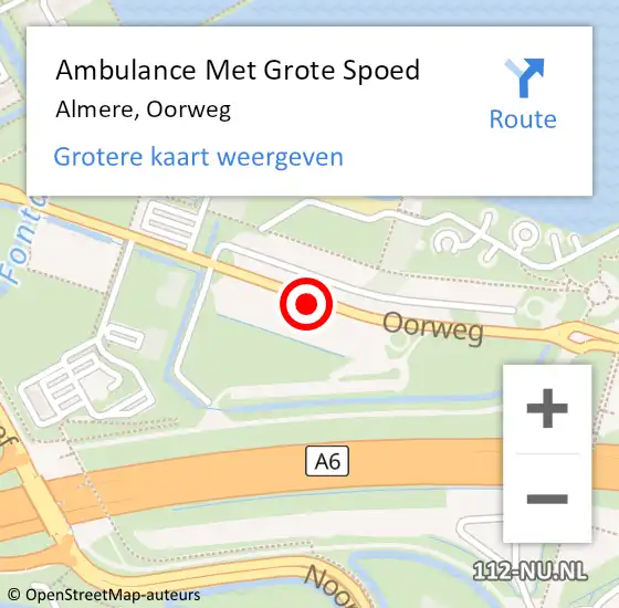 Locatie op kaart van de 112 melding: Ambulance Met Grote Spoed Naar Almere, Oorweg op 23 april 2014 22:28