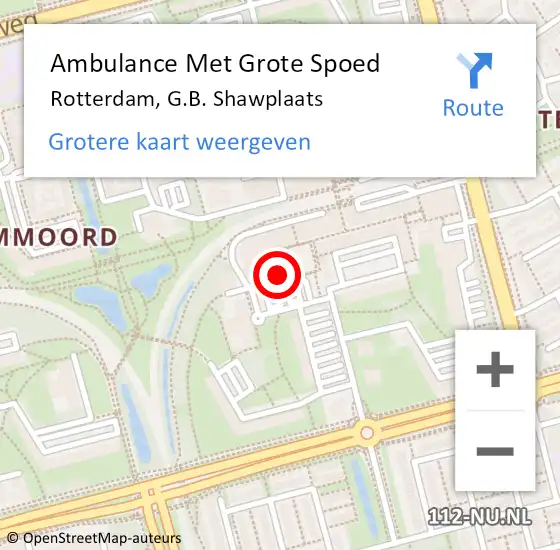 Locatie op kaart van de 112 melding: Ambulance Met Grote Spoed Naar Rotterdam, G.B. Shawplaats op 26 december 2019 07:12