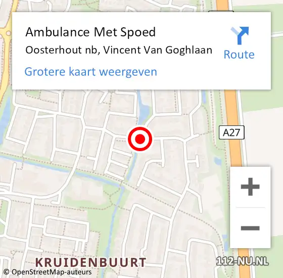 Locatie op kaart van de 112 melding: Ambulance Met Spoed Naar Oosterhout nb, Vincent Van Goghlaan op 26 december 2019 15:06