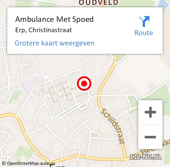 Locatie op kaart van de 112 melding: Ambulance Met Spoed Naar Erp, Christinastraat op 26 december 2019 19:13
