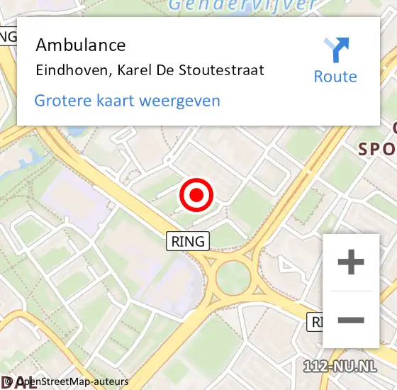 Locatie op kaart van de 112 melding: Ambulance Eindhoven, Karel De Stoutestraat op 27 december 2019 14:07