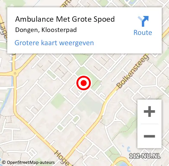 Locatie op kaart van de 112 melding: Ambulance Met Grote Spoed Naar Dongen, Kloosterpad op 27 december 2019 15:13