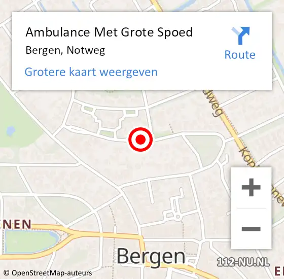 Locatie op kaart van de 112 melding: Ambulance Met Grote Spoed Naar Bergen, Notweg op 28 december 2019 10:27