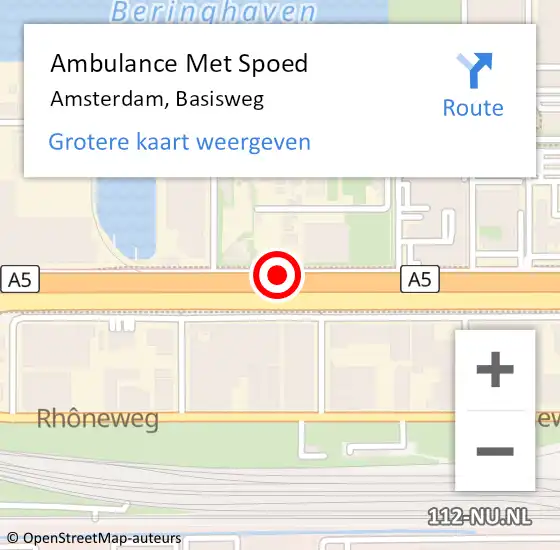 Locatie op kaart van de 112 melding: Ambulance Met Spoed Naar Amsterdam, Basisweg op 28 december 2019 16:12