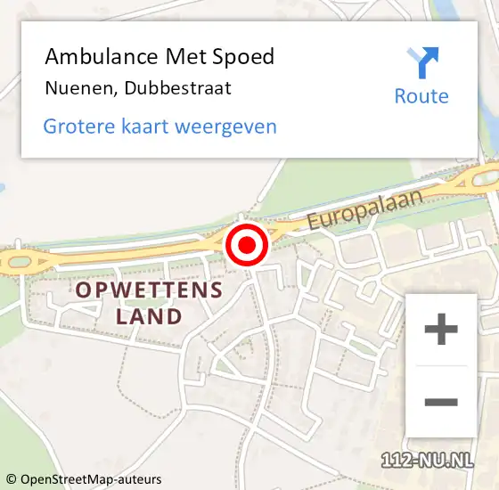 Locatie op kaart van de 112 melding: Ambulance Met Spoed Naar Nuenen, Dubbestraat op 28 december 2019 16:47