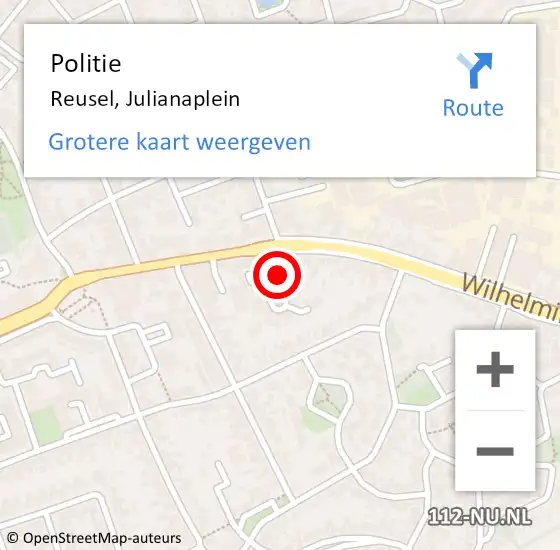 Locatie op kaart van de 112 melding: Politie Reusel, Julianaplein op 29 december 2019 00:11