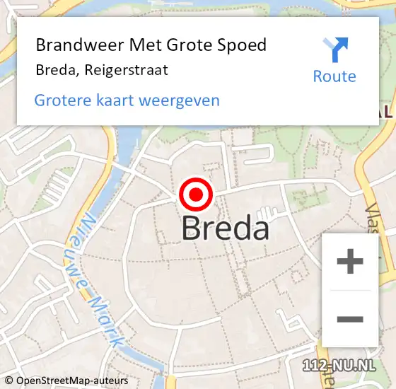 Locatie op kaart van de 112 melding: Brandweer Met Grote Spoed Naar Breda, Reigerstraat op 29 december 2019 01:09