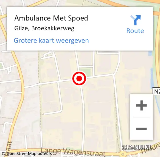 Locatie op kaart van de 112 melding: Ambulance Met Spoed Naar Gilze, Broekakkerweg op 29 december 2019 21:50