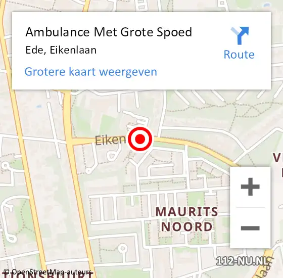 Locatie op kaart van de 112 melding: Ambulance Met Grote Spoed Naar Ede, Eikenlaan op 30 december 2019 15:56