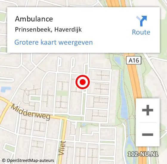 Locatie op kaart van de 112 melding: Ambulance Prinsenbeek, Haverdijk op 30 december 2019 16:02