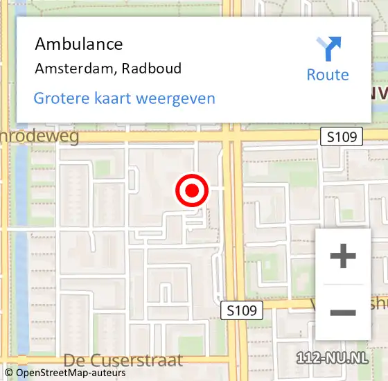 Locatie op kaart van de 112 melding: Ambulance Amsterdam, Radboud op 30 december 2019 16:27